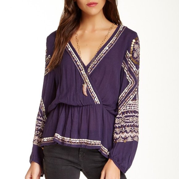 Free People Tops - Free People Stitch Up Your Heart Beaded Tunic